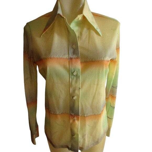 Vintage Women's Disco Shirt Sheer Seagull Graphic Stretch Arnel NWOT 1970's Boho - Picture 2 of 11
